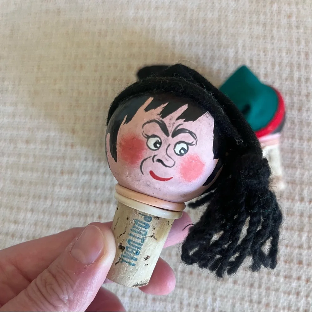 Lot 3 MCM Portugal Wine Corks Hand Painted Heads Faces Novelty Travel